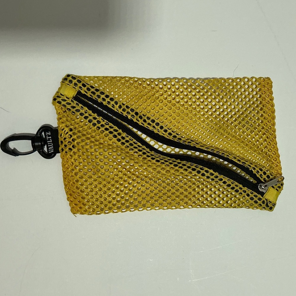 Vaultz Yellow Mesh Zipper Pouch Accessory Storage Bag with Swivel Clip VZ01270